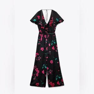 Zara Black Jumpsuit with Pink Floral Design